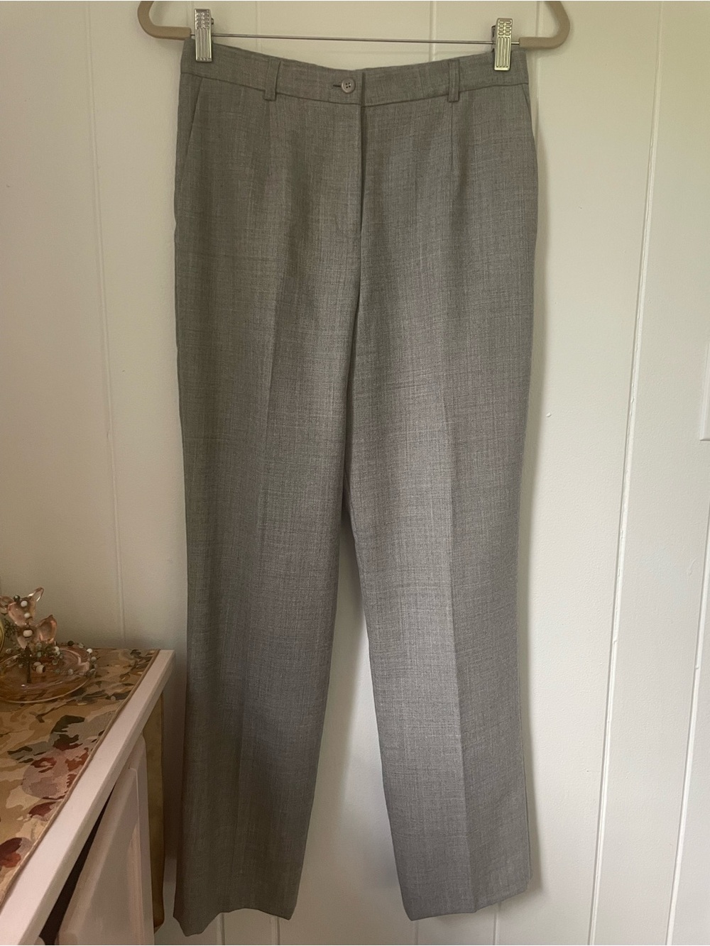 Classic Gray Neutral 100% Virgin Wool Dress Pants Vintage Lined